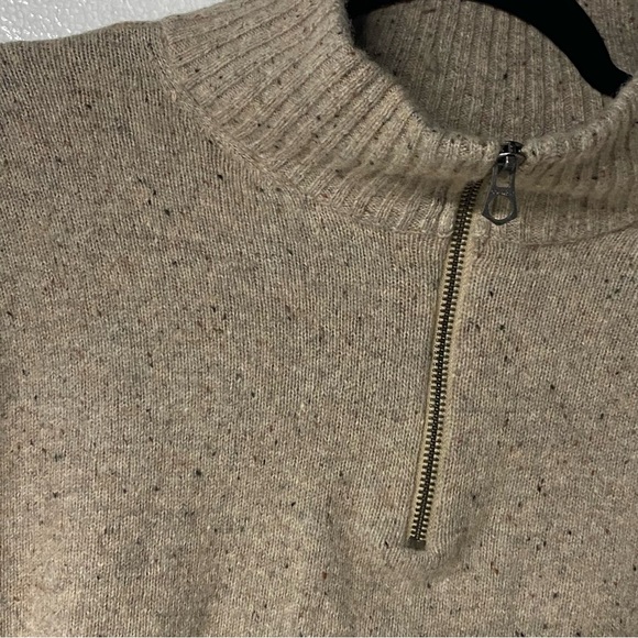 J. Crew Sweater Confetti Men Large Tan Quarter Zip Merino Wool Blend Ribbed Trim - Picture 3 of 9